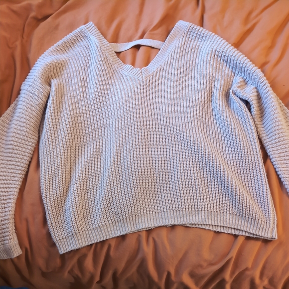 Open-Back Ribbed Off-the-Shoulder Sweater - Blush Pink - Picture 8 of 9
